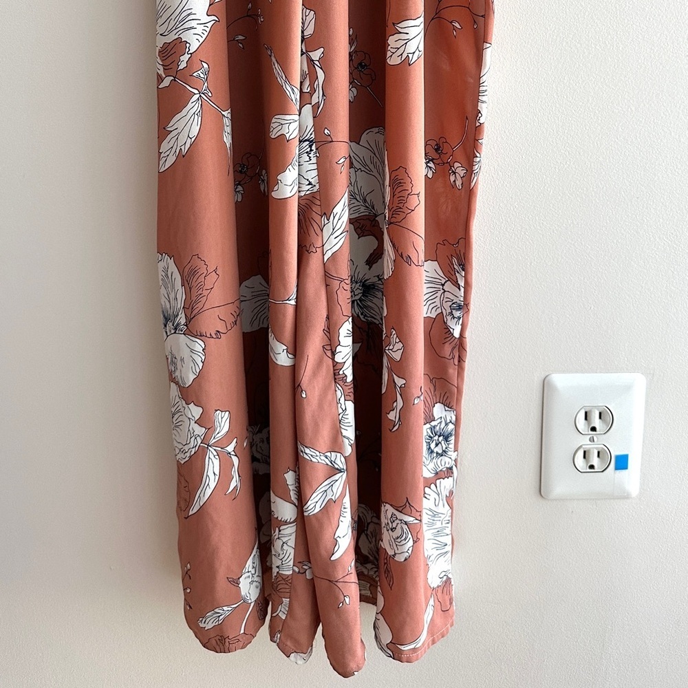 Sienna Sky Floral Cutout Wide Leg Jumpsuit, Peach/White, Summer/Spring, Small - Picture 4 of 16